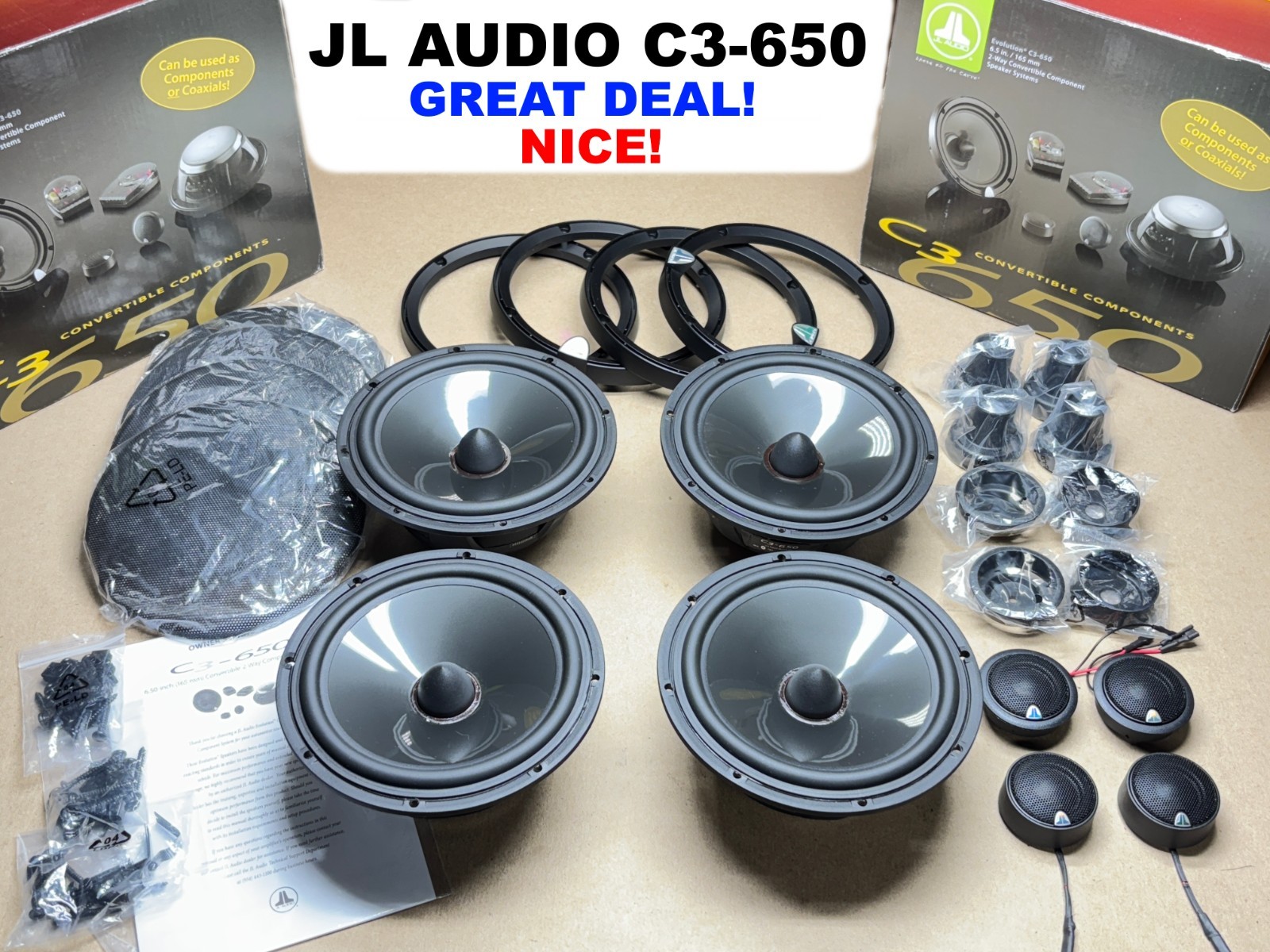 JL AUDIO EVOLUTION C3-650 6.5 MID-RANGE WOOFERS + TWEETERS …. NICE SEE INFO!