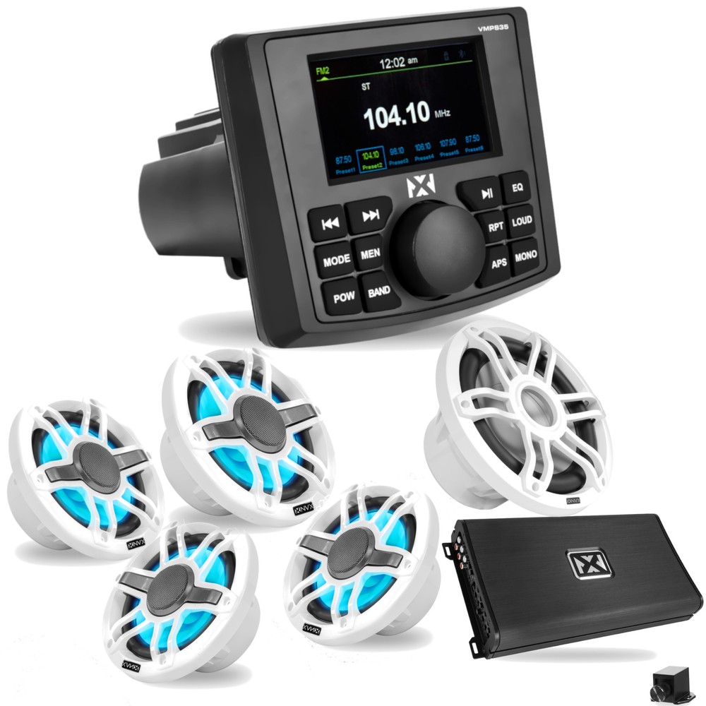 NVX VMPS35 Marine Receiver + 2 Pairs 6.5″ Speakers + Subwoofer + 5-Ch Amplifier