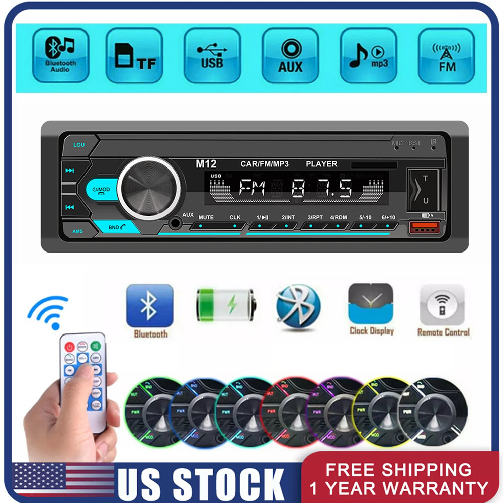 Car Stereo Bluetooth Audio In-Dash Aux Input Receiver SD USB MP3 Radio Player FM