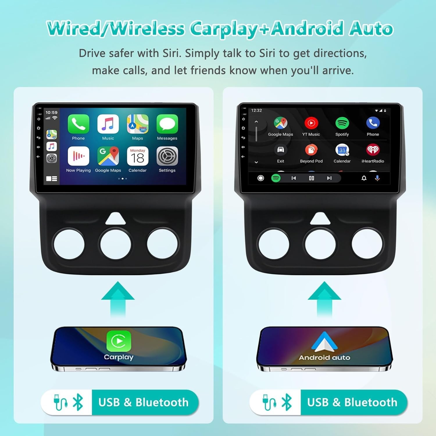 9″ 64G Android Auto Carplay for Dodge RAM 1500 2500 3500 2013-2018 (Manual AC)