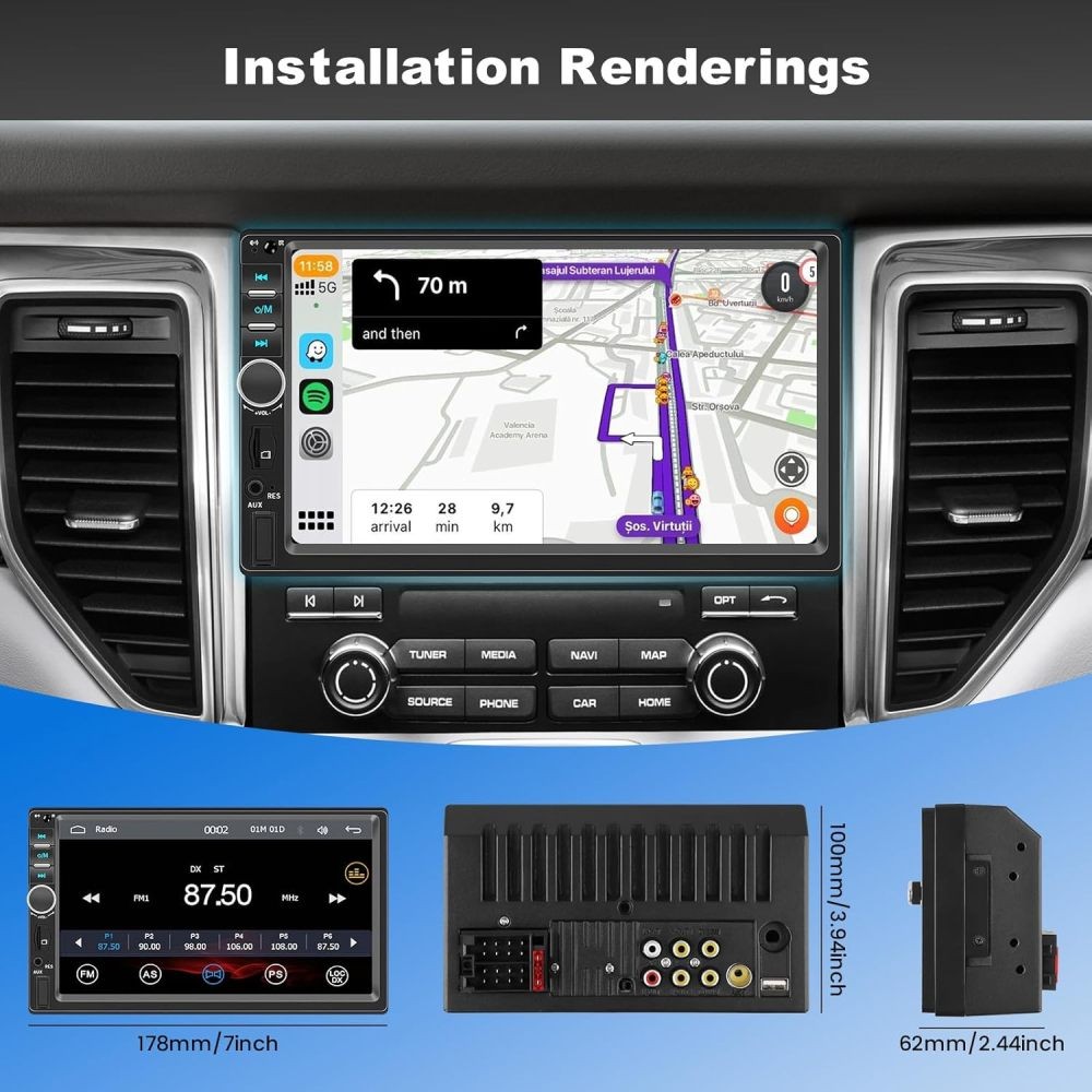 Double Din Apple Carplay Android Auto 7″ Car Stereo Radio Bluetooth Touch Screen