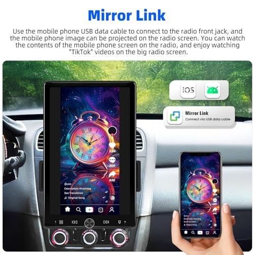 Single Din Car Stereo 10.4 inch Touch Screen 180°Rotate Vertical Screen