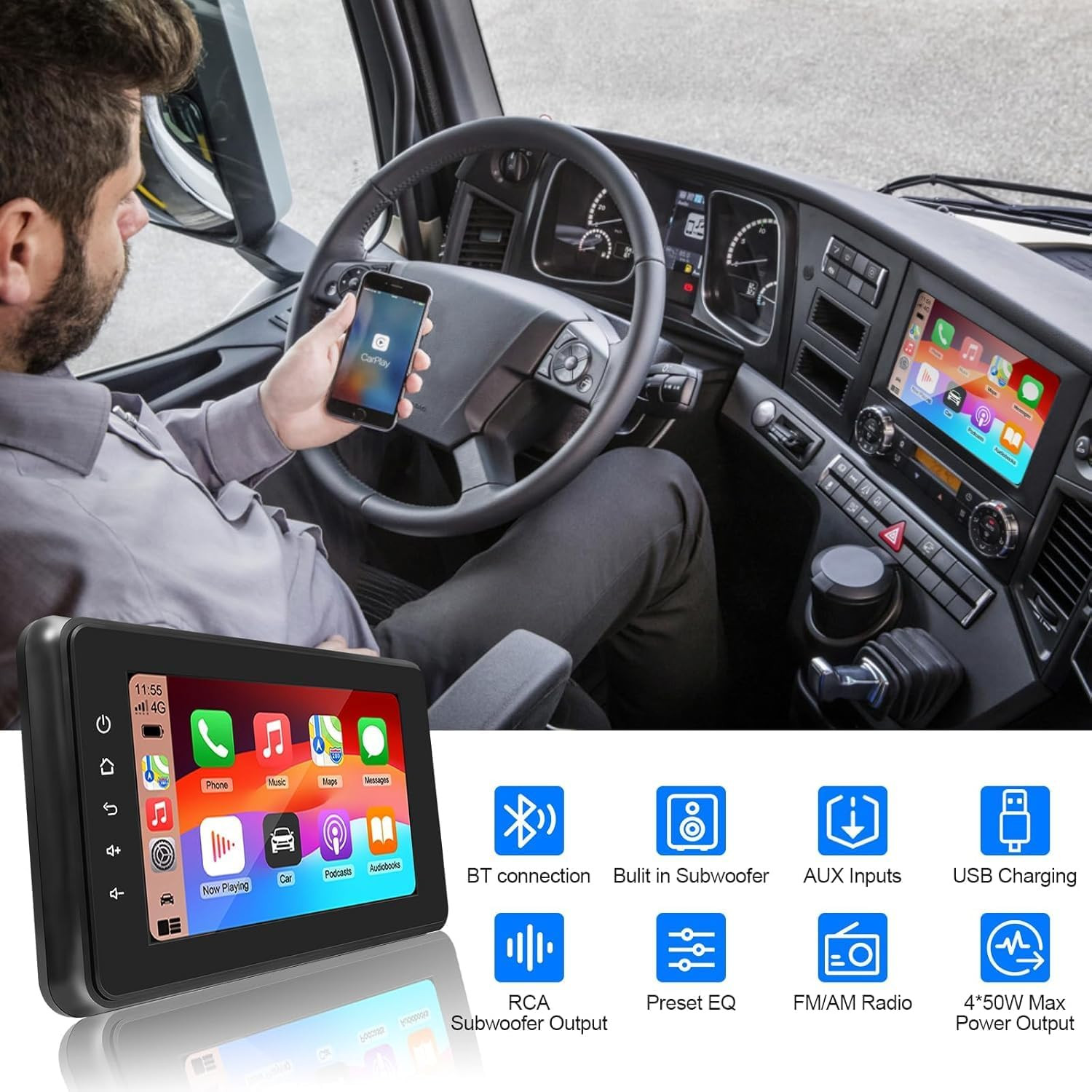 Geloo 2026 Upgraded Marine Stereo with Wireless Carplay and Android Auto, Portab