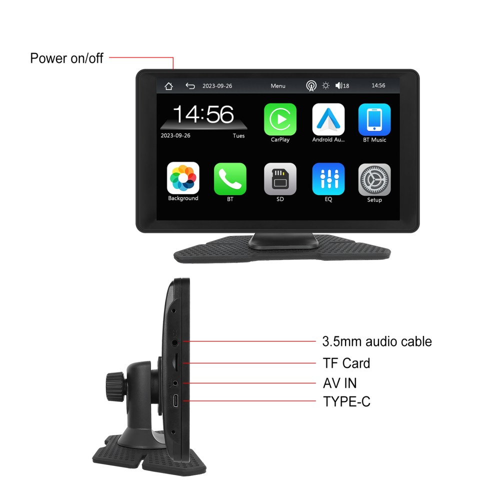 9″Touch Screen Portable Car Player MP5 CarPlay/Android Auto Bluetooth+Camera