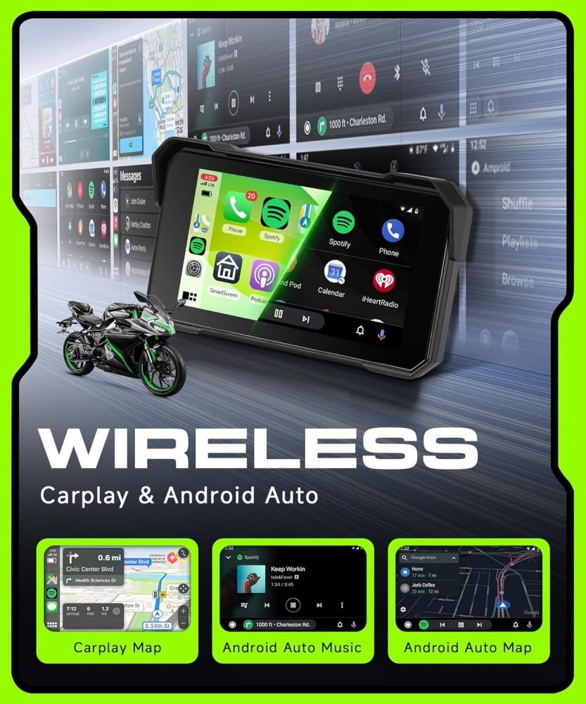 5 Inch Motorbike Wireless CarPlay IP68 Waterproof Touchscreen GPS Android Auto