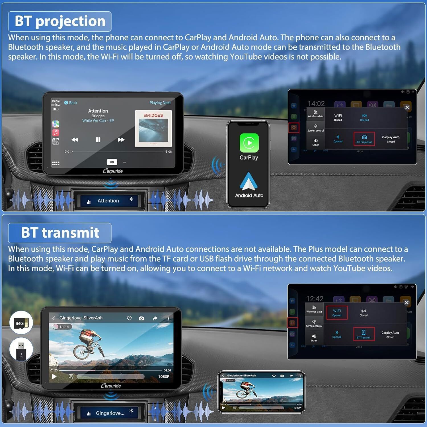 Carpuride W701Plus Dual Bluetooth Wireless Apple CarPlay GPS Android Auto Radio