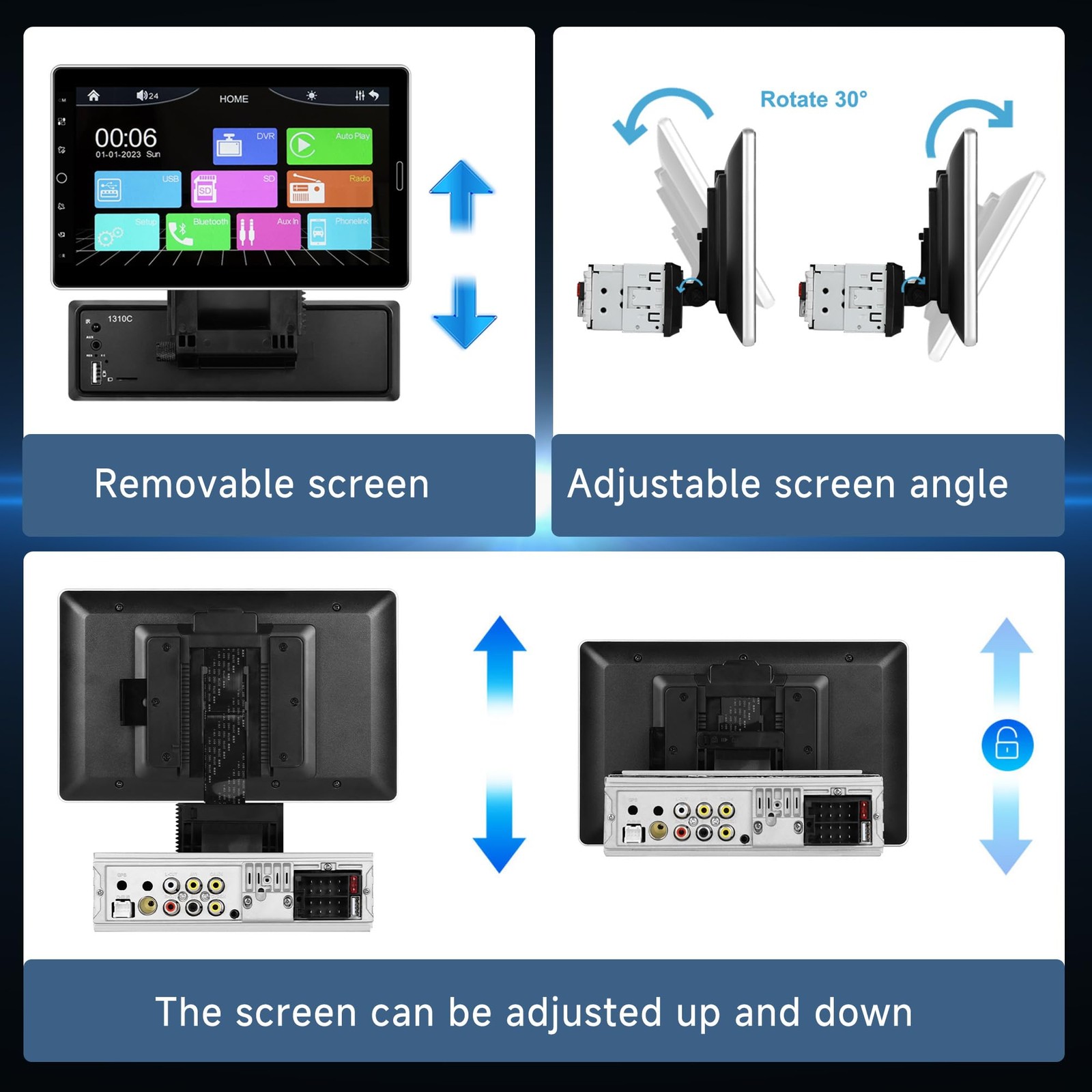 10.1 Inch Single Din Car Stereo, Detachable Touch Screen with Apple CarPlay &…
