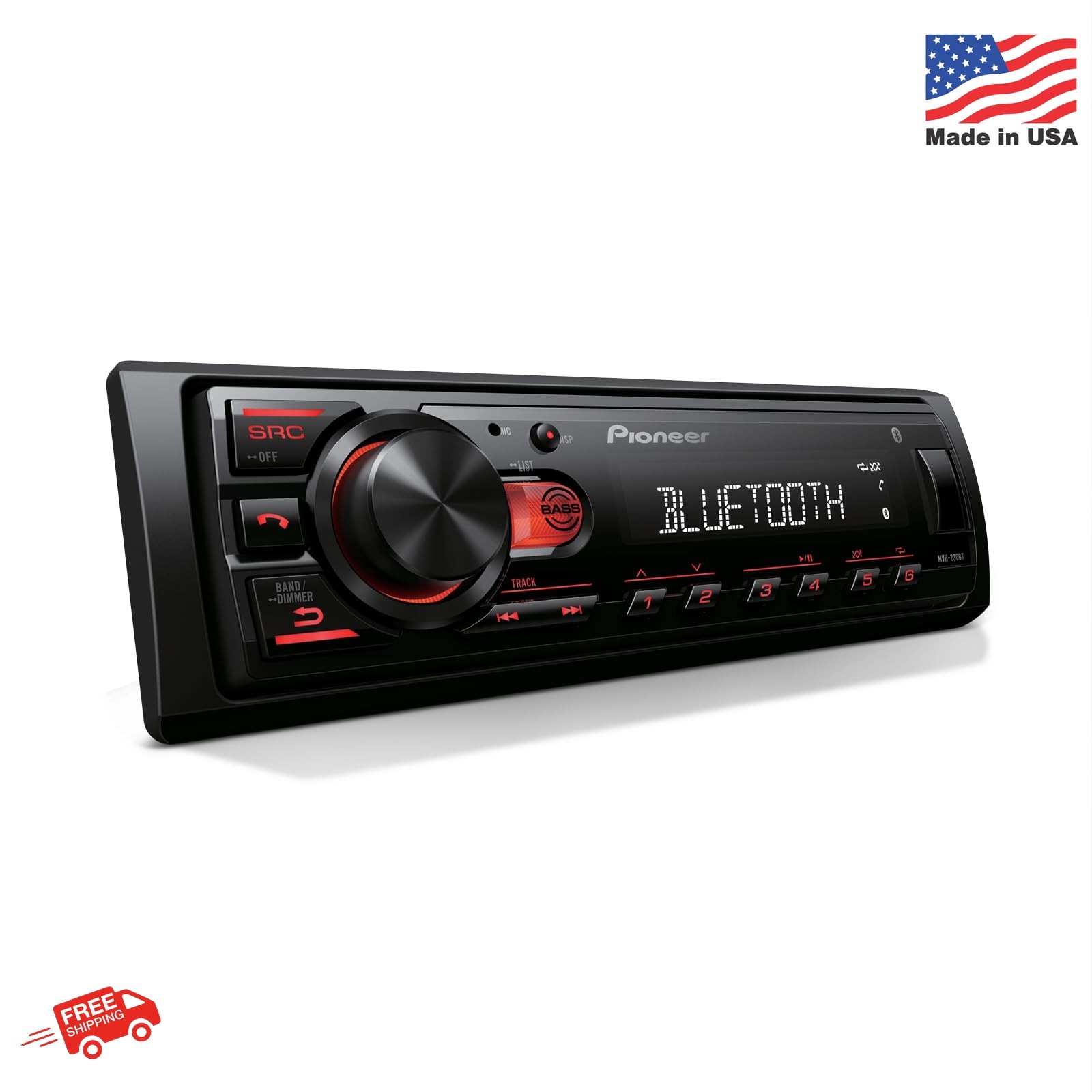 Pioneer MVH-S230BT 1-Din Digital Media Receiver – Bluetooth, USB, 50W x 4 Output