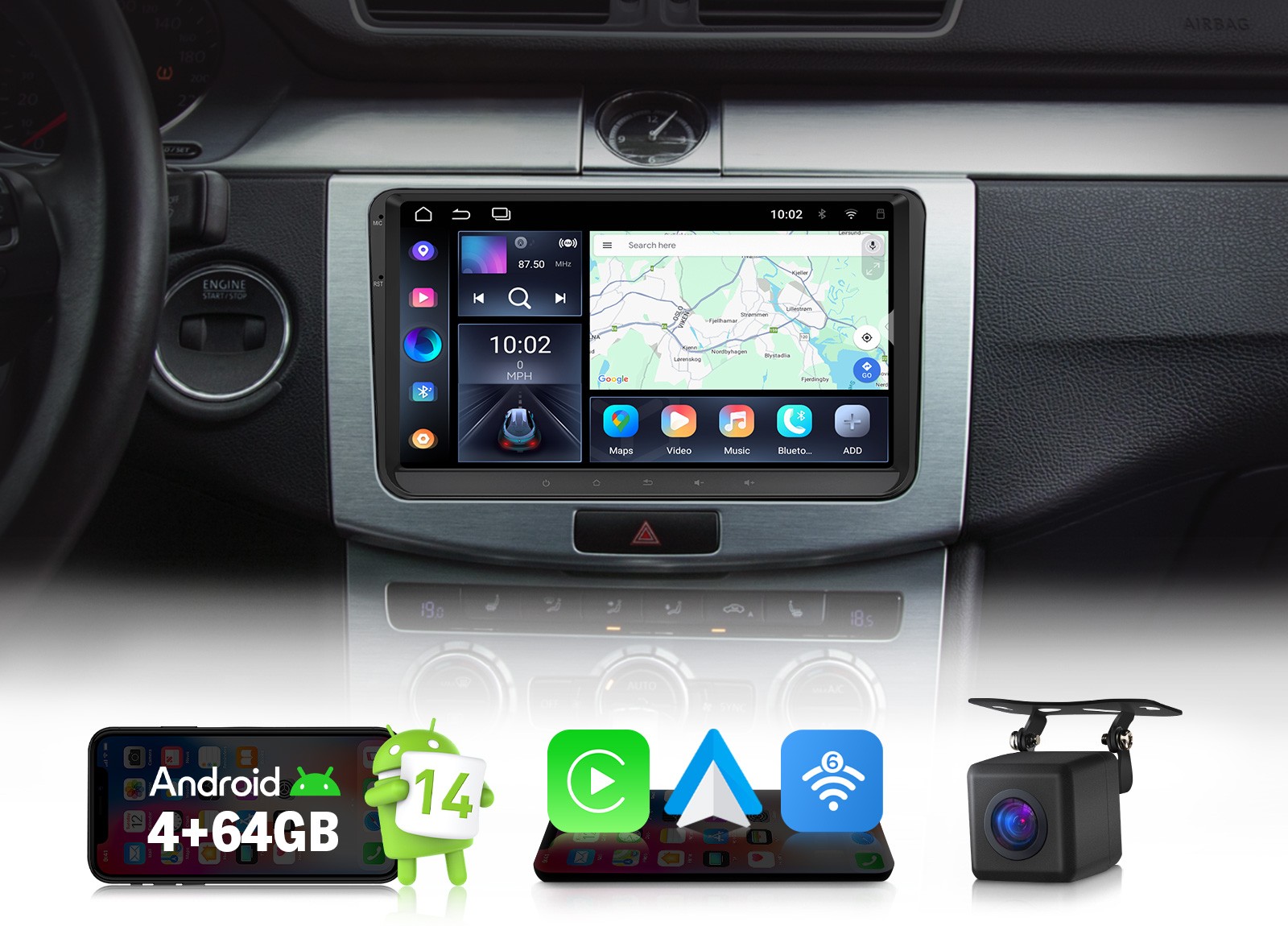 9″ IPS Android 14 Car Stereo for VW Golf MK5 GTI Jetta Passat Apple CarPlay DSP