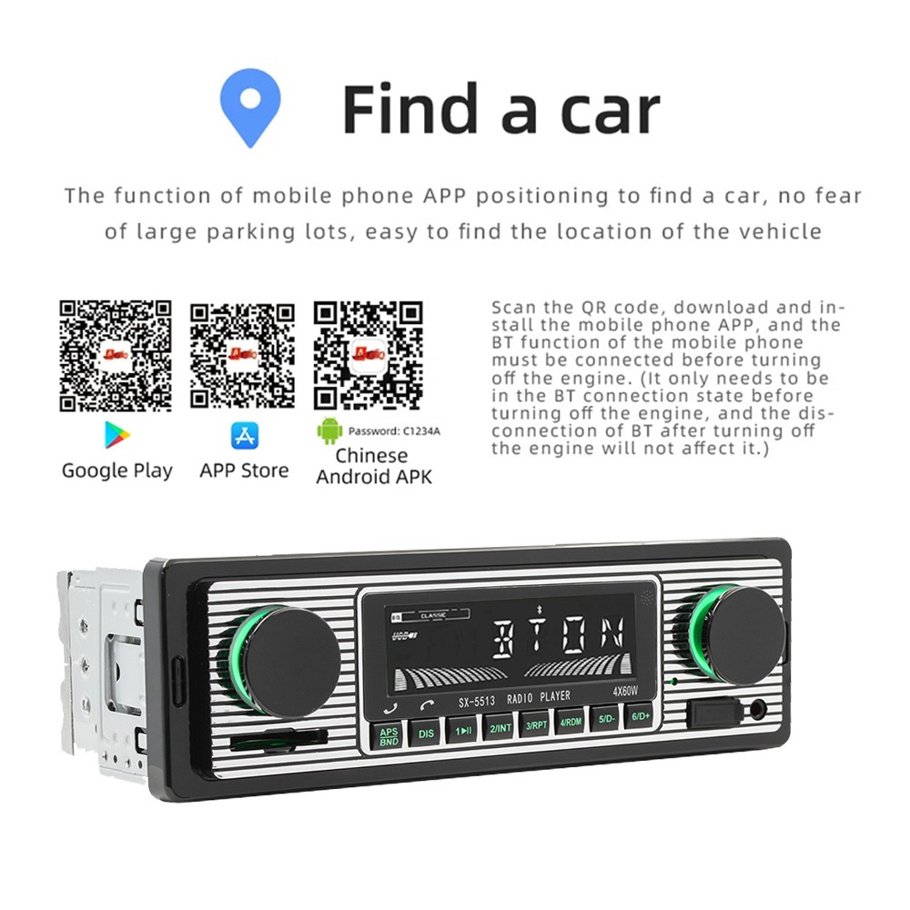 Car MP3 Player USB SD Card Bluetooth 5.0 Hands Free Calling Smart Find My Car