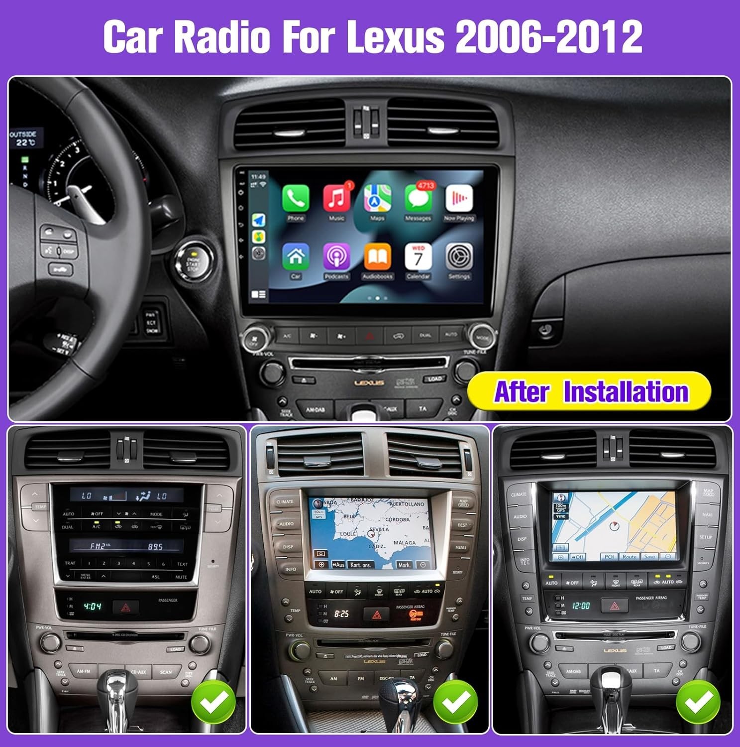 FOR LEXUS IS250 IS350 2006-2012 APPLE CARPLAY CAR RADIO STEREO GPS NAVI FM