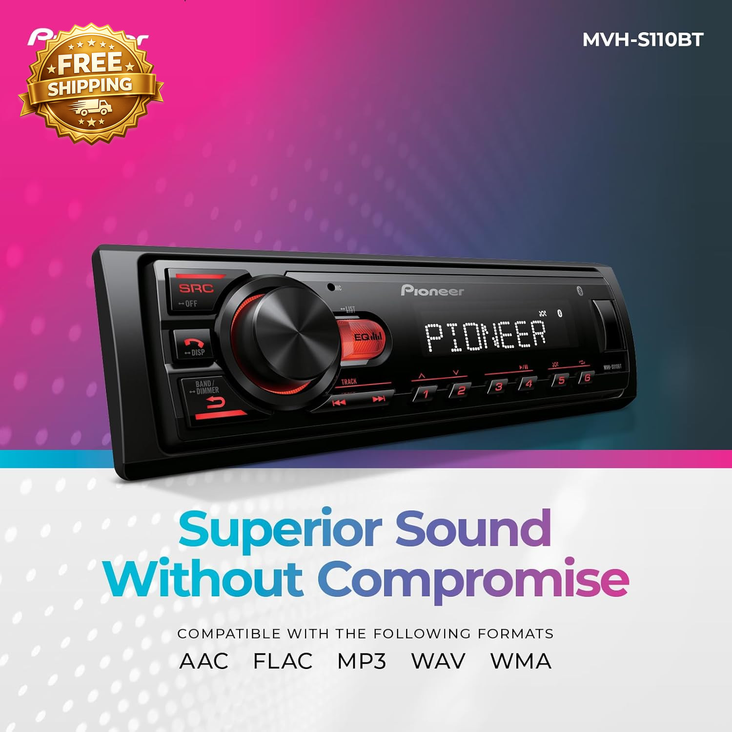 1-Din Digital Media Car Stereo with Bluetooth Digital Media Receiver USB Input
