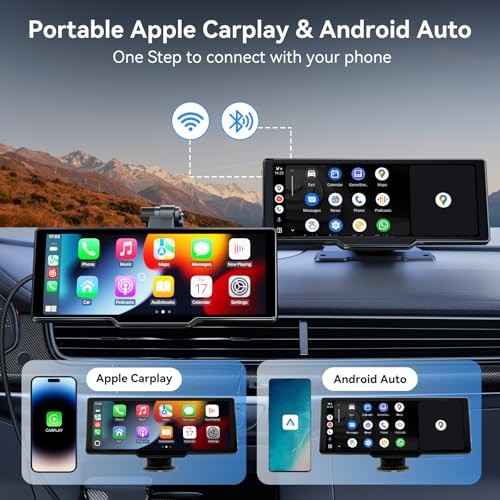 Portable Carplay Screen for Car, 10.26″ Wireless Carplay Car Stereo & 10.26inch