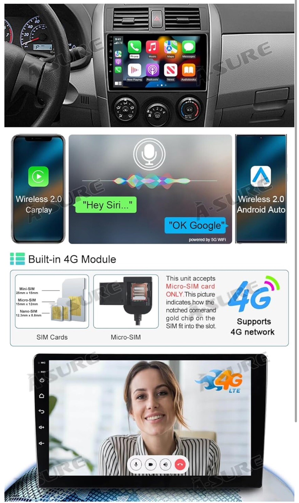 64GB DVR+ For Toyota Corolla 2006-2012 Android 64G Car Stereo Radio GPS Navigati