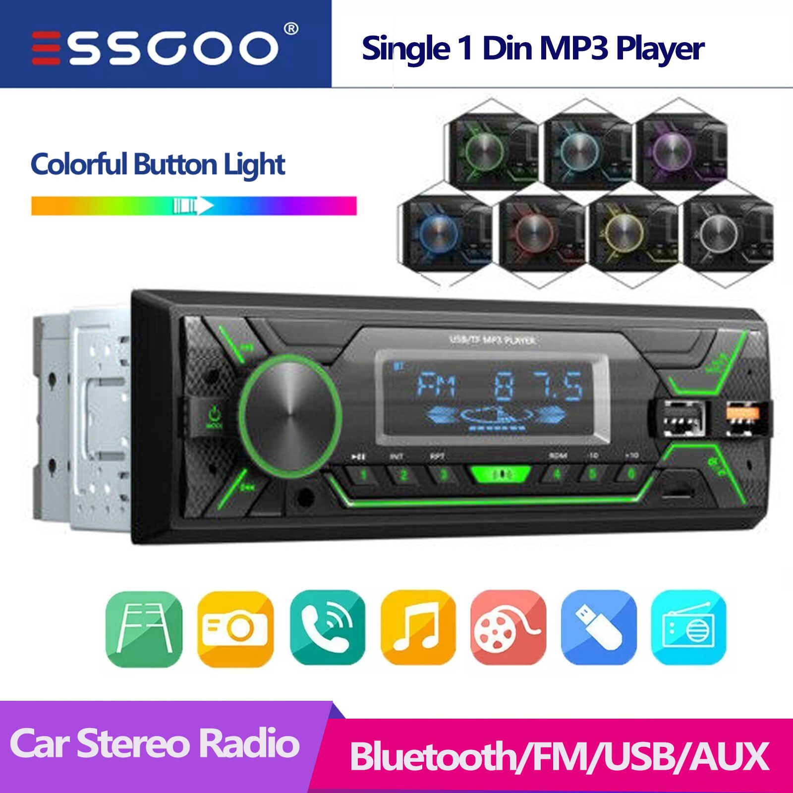 ESSGOO Single 1 Din Car Stereo Bluetooth Radio FM USB Audio In-Dash Player AUX