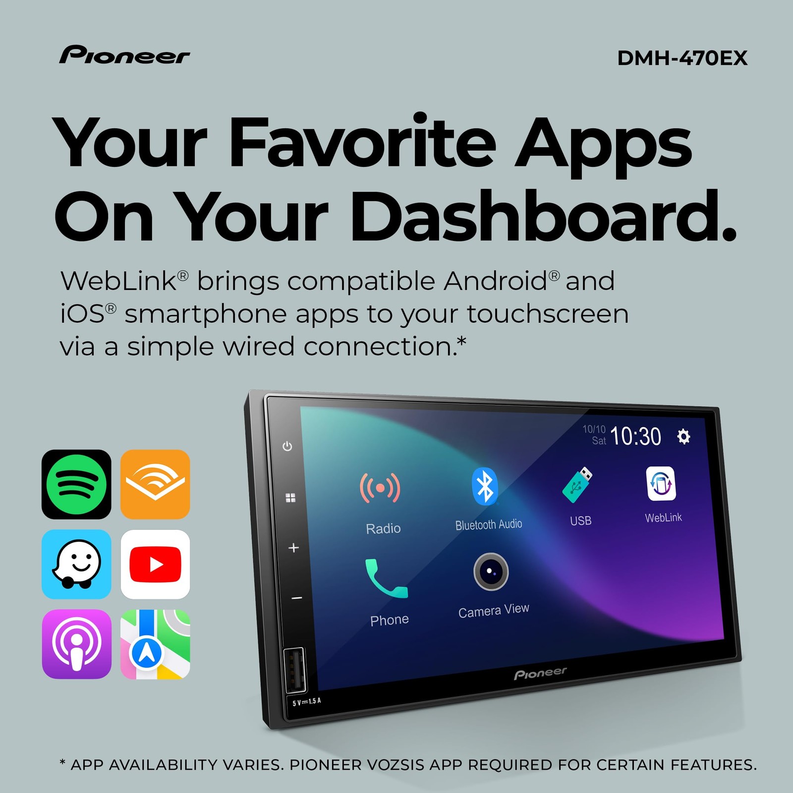 Pioneer DMH-470EX 7” Double-Din Digital Media Receiver Car Stereo – Bluetooth…