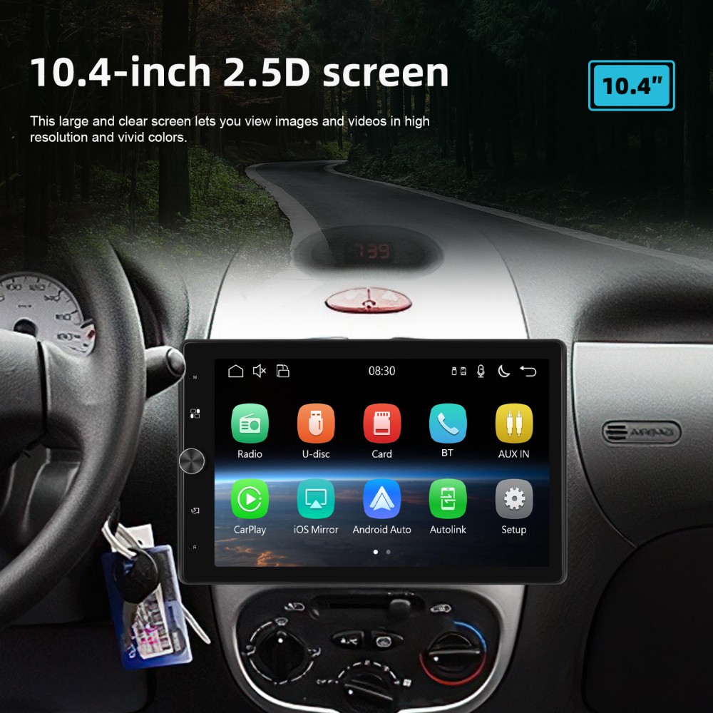 10.4″ Android 15.0 Single 1 Din Carplay Rotatable Car Stereo Radio GPS WIFI +CAM