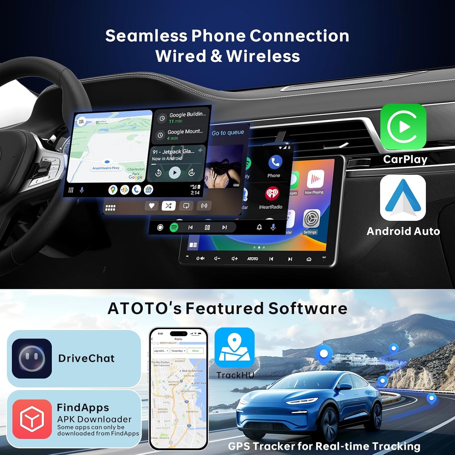 ATOTO A6 9” 2 DIN Car Audio Receiver Wireless CarPlay Android Auto /OBD Scanner