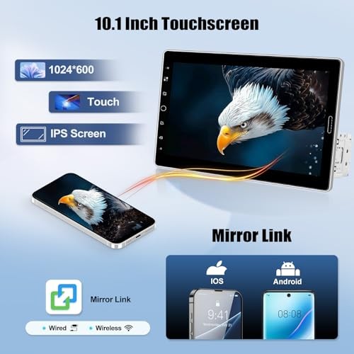 Single Din Car Stereo with Wireless Carplay Android Auto 10.1 Inch IPS P2