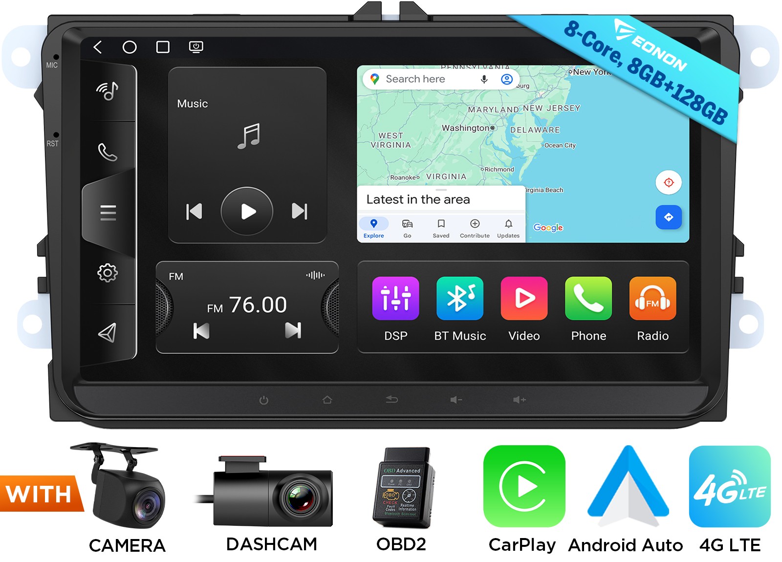 QLED 8+128 9″Android Auto for VW Jetta MK5 2005-2010 Car Stereo Wireless CarPlay