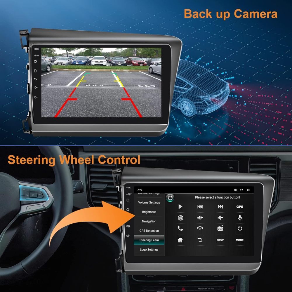 Apple Carplay For 2012 Honda Civic Car Stereo Radio Android 13.0 GPS Navi 2+32G