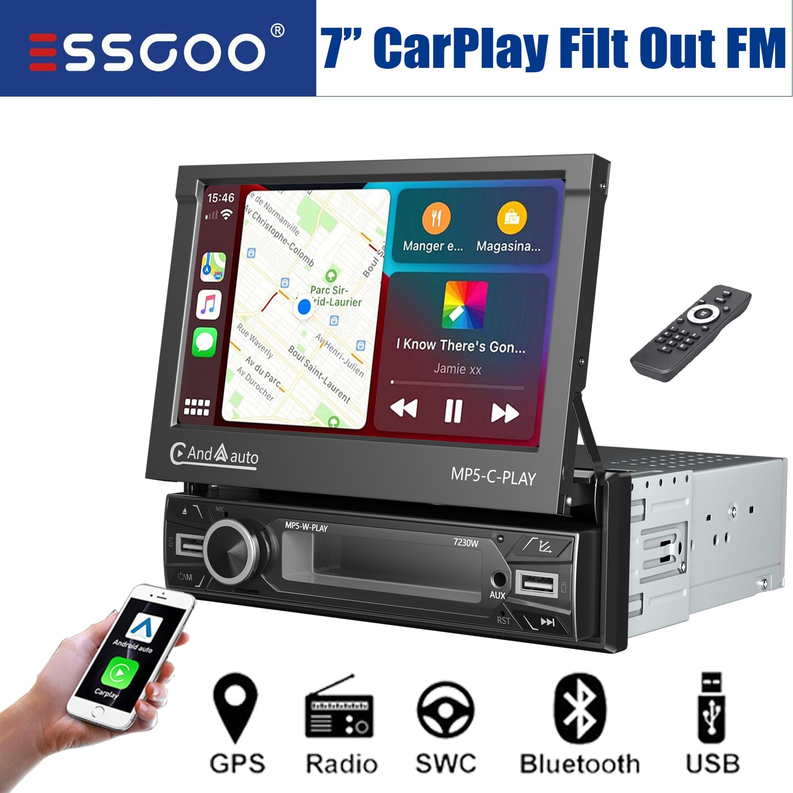 7″ Single DIN Wireless Car Radio Stereo Flip Out CarPlay Android Auto MP5 Player