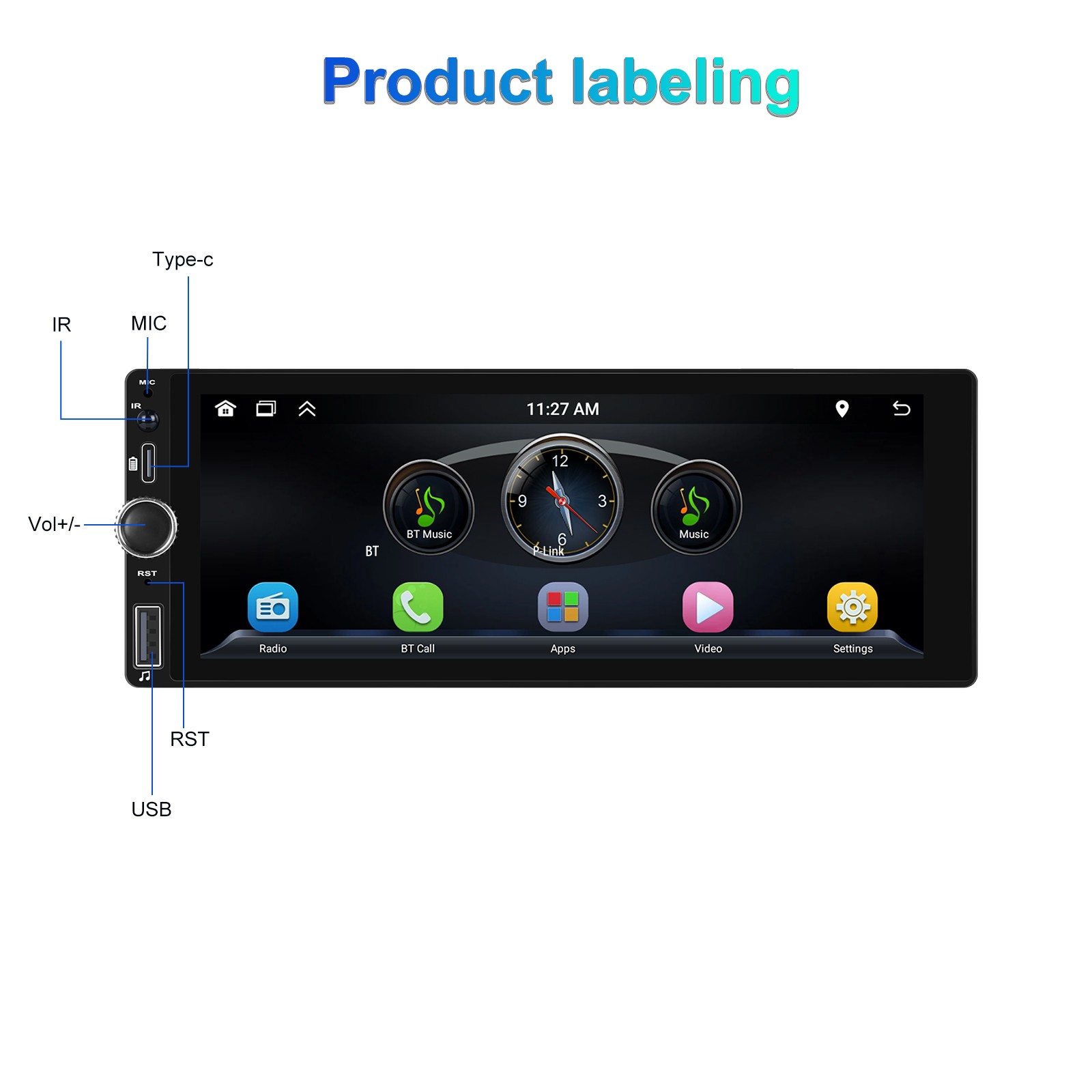 Single 1 Din Android 13 Carplay Car Stereo Radio GPS WIFI BT Touch Screen 6.9″