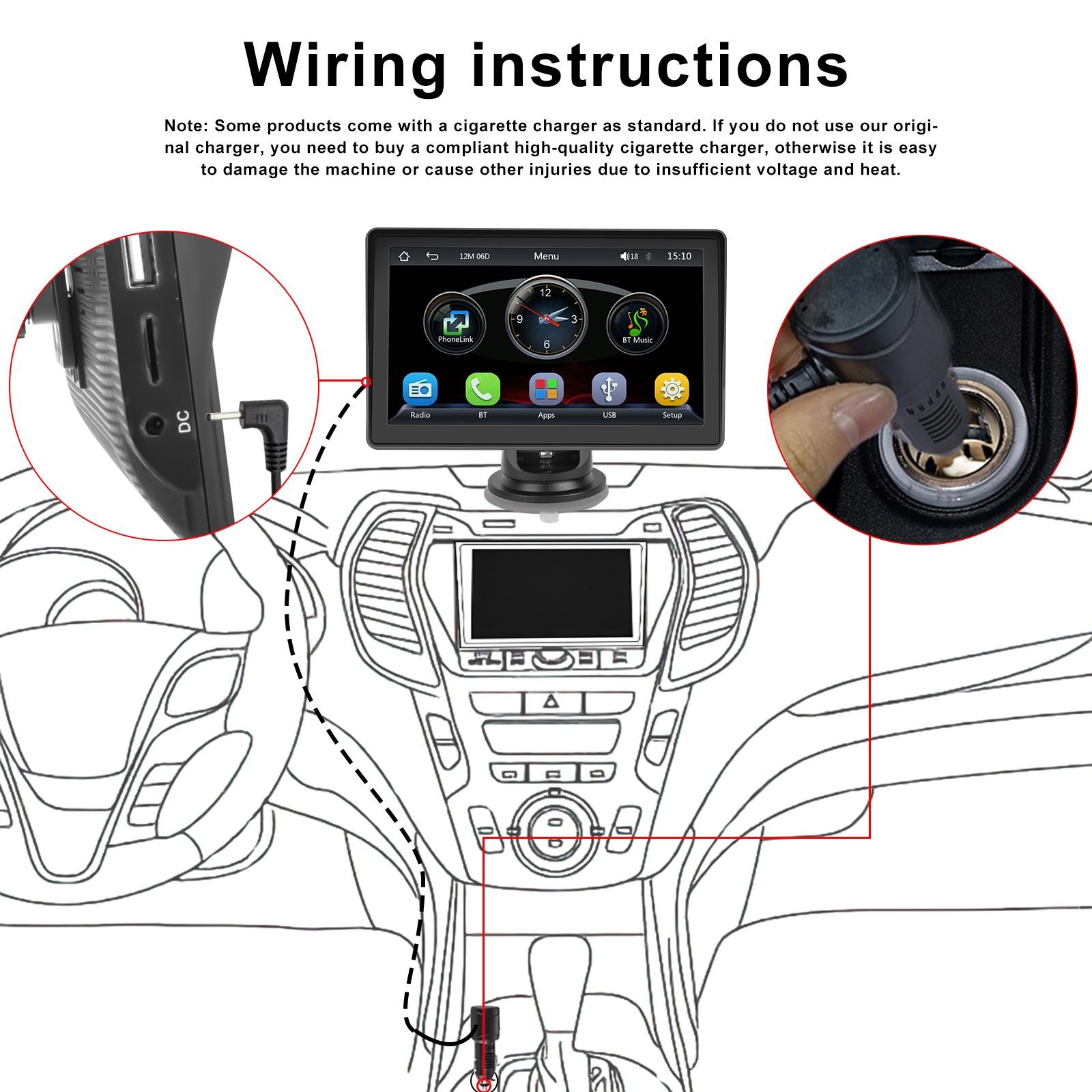 4.7″ Touch Screen BT Wireless Apple Carplay Android Auto Car Stereo Portable