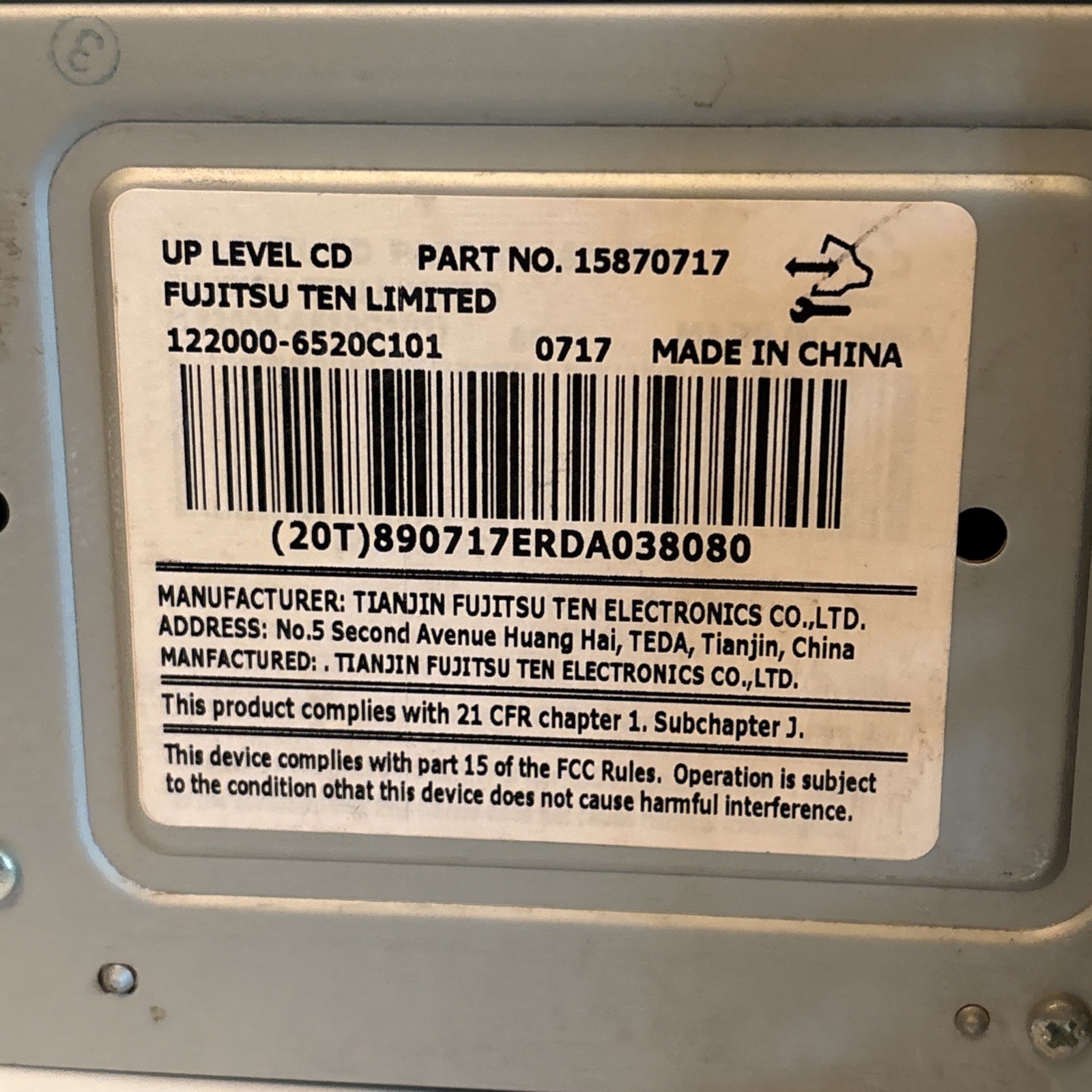 FUJITSU TEN LIMITED UPPER LEVEL CD/AM/FM 06-09 Impala OEM INDASH AUDIO PARTS