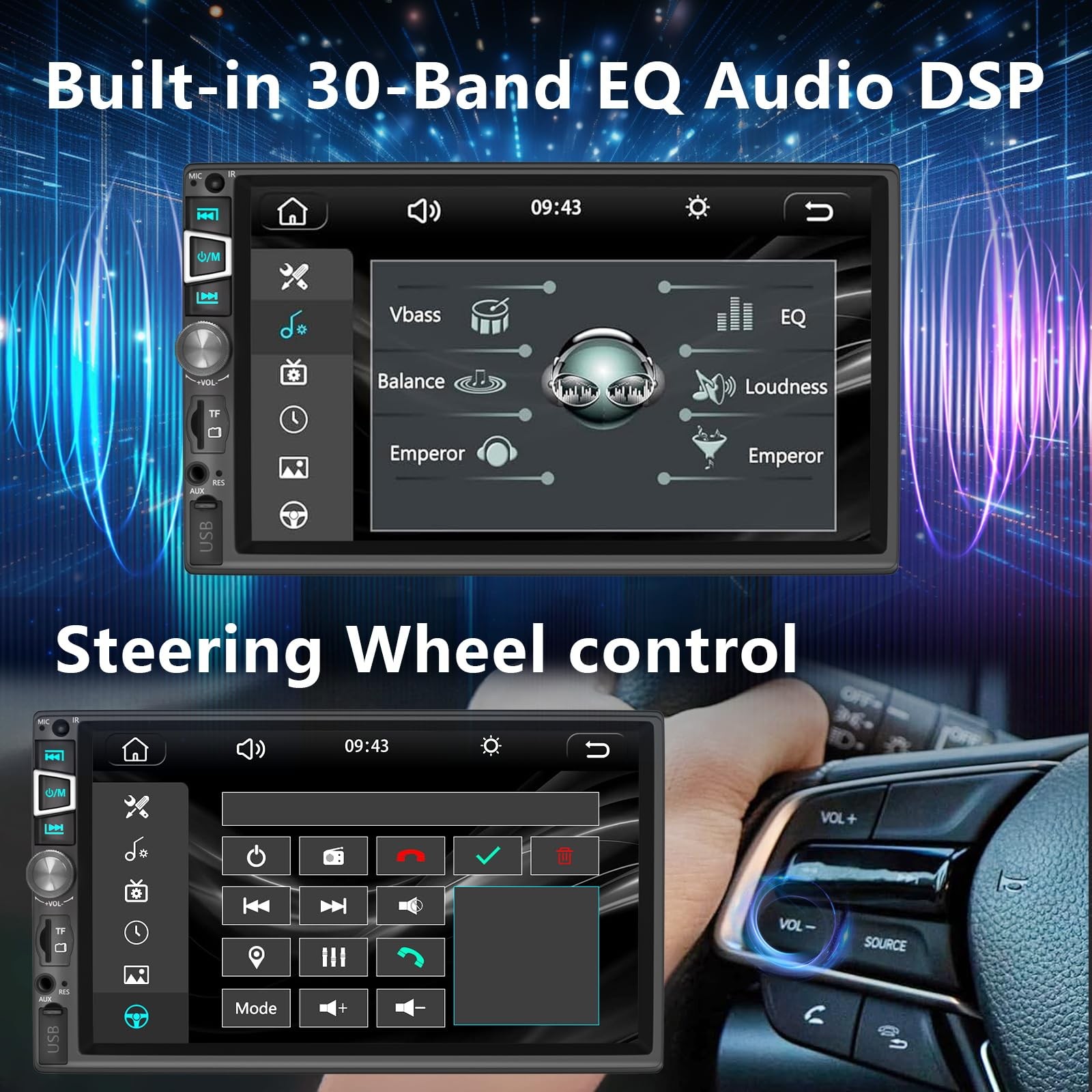 Double Din Car Stereo Compatible with Wireless Carplay&Android Auto&Mirror