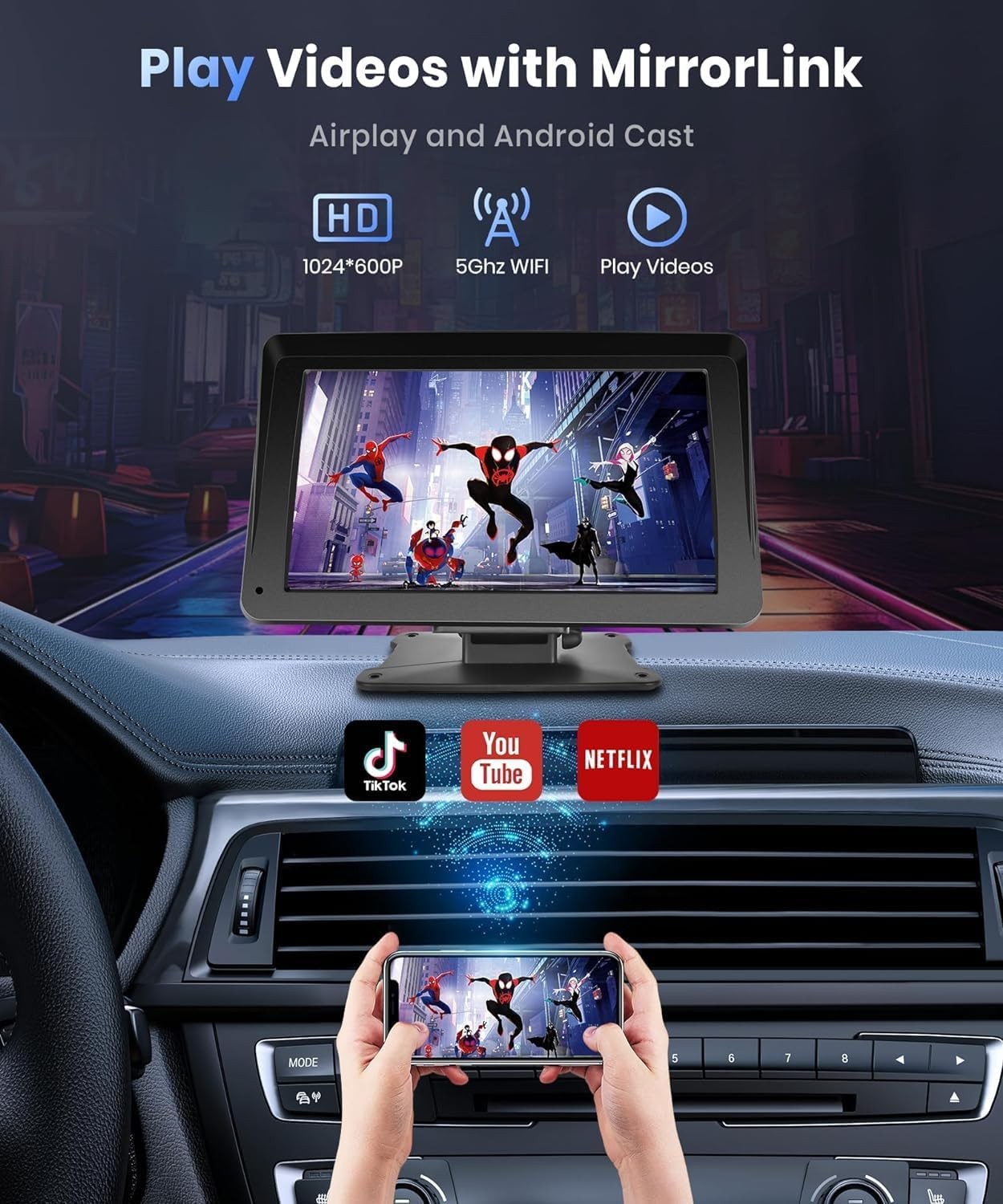 Podofo 7″ Car Stereo Wireless CarPlay Android Auto Touchscreen Radio BT AUX