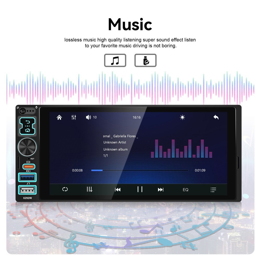 6.9 Inch SINGLE DIN CAR STEREO WIRELESS CARPLAY TOUCHSCREEN BLUETOOTH RADIO USB