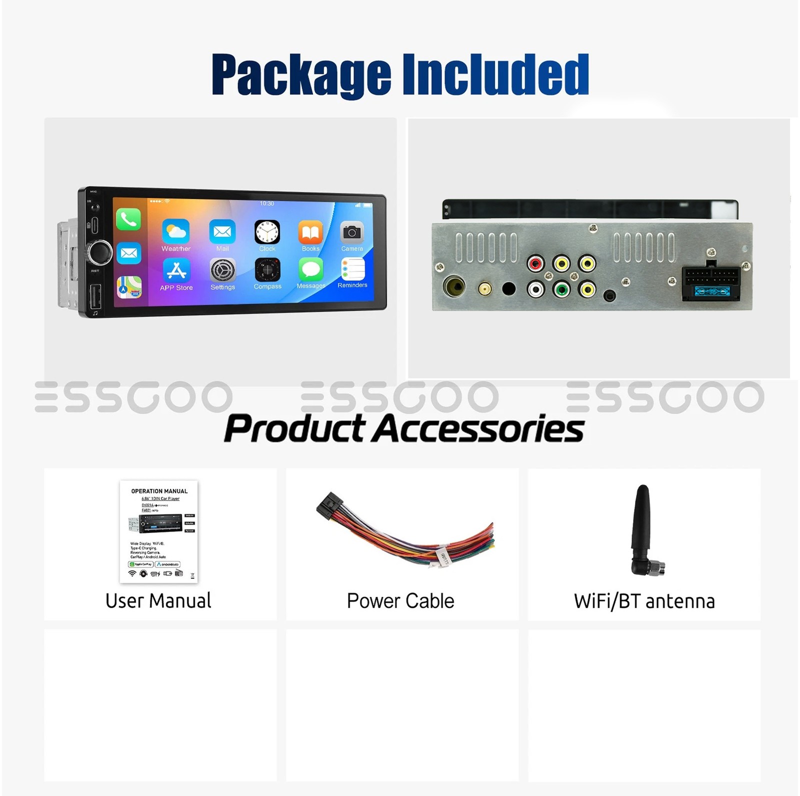 Single 1DIN 6.8″ Touch Screen Car Stereo CarPlay Android Auto Bluetooth FM Radio