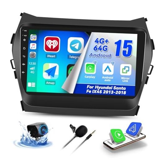 [4G+64G] for Hyundai Santa Fe IX45 2013-2018 Android 15 Car Stereo, 9″ 4+64G
