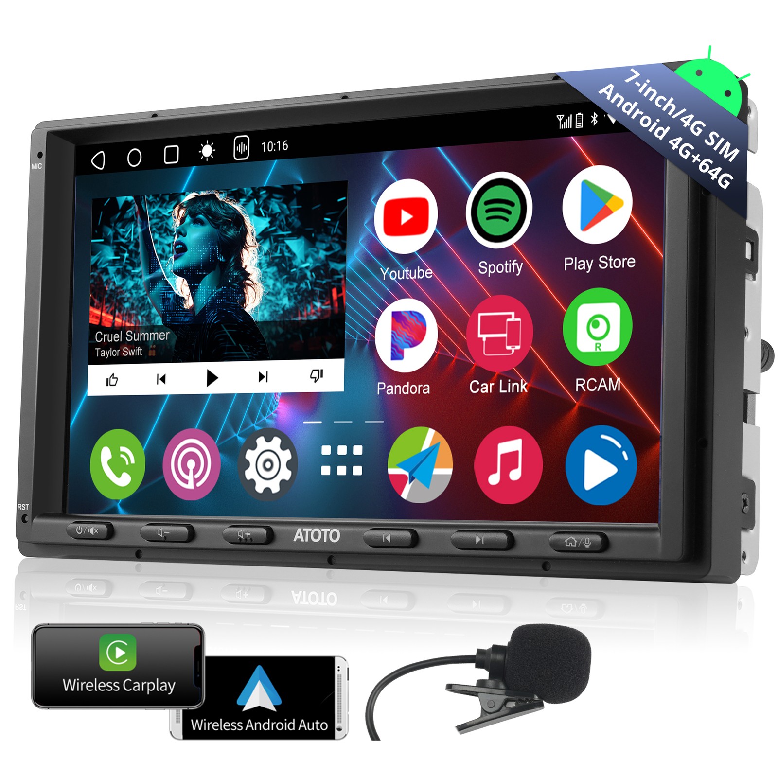 ATOTO A6 PLUS Android Car Stereo 7″ QLED GPS 4G LTE 4GB+64GB Wireless CarPlay BT