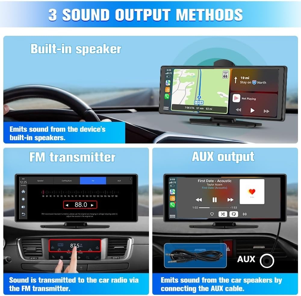 Universal Wireless CarPlay Screen with 4K+1080P Cameras, Lightweight Design