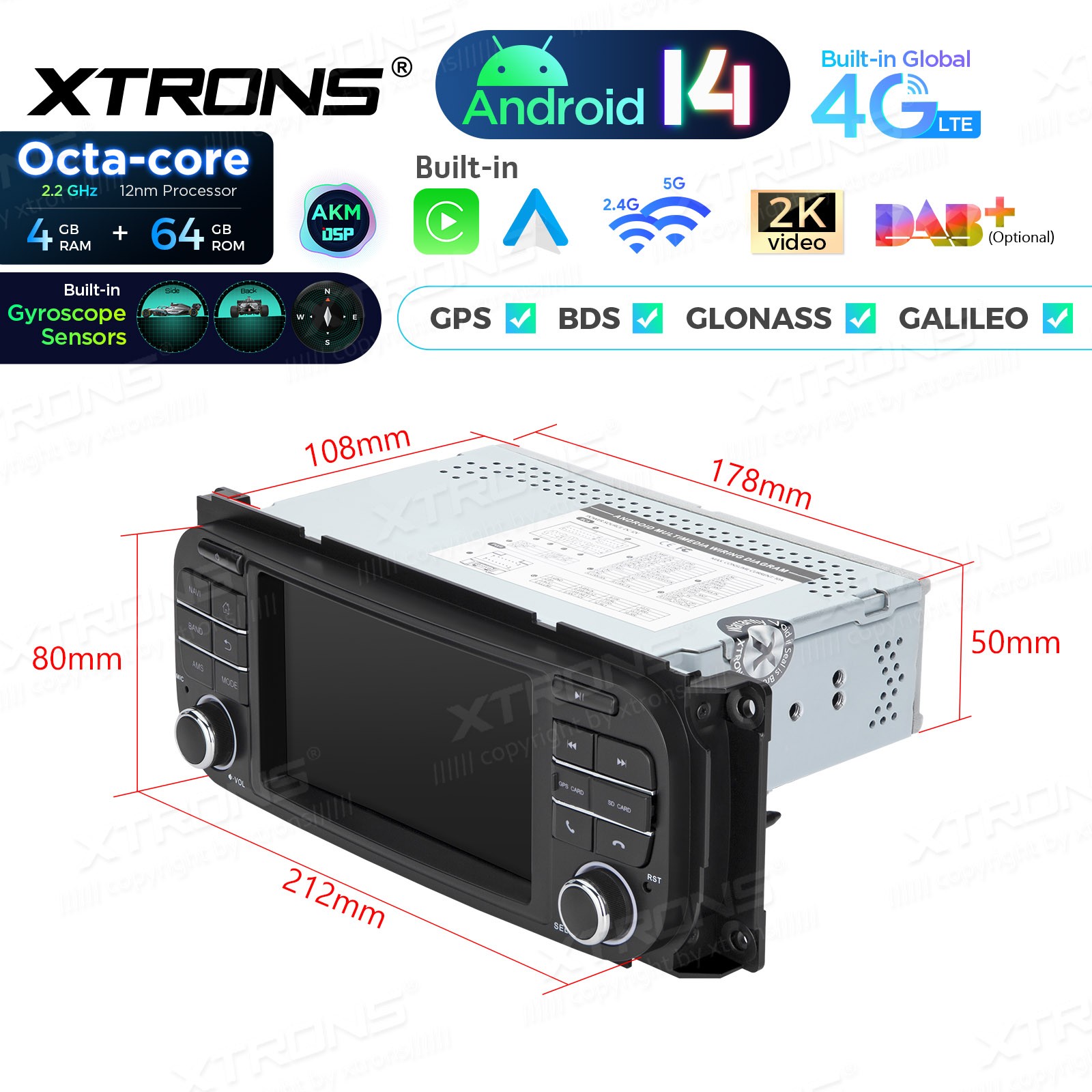 Android 13 8Core 5″ Car GPS Radio Stereo 4G LTE For Jeep Wrangler Dodge Chrysler