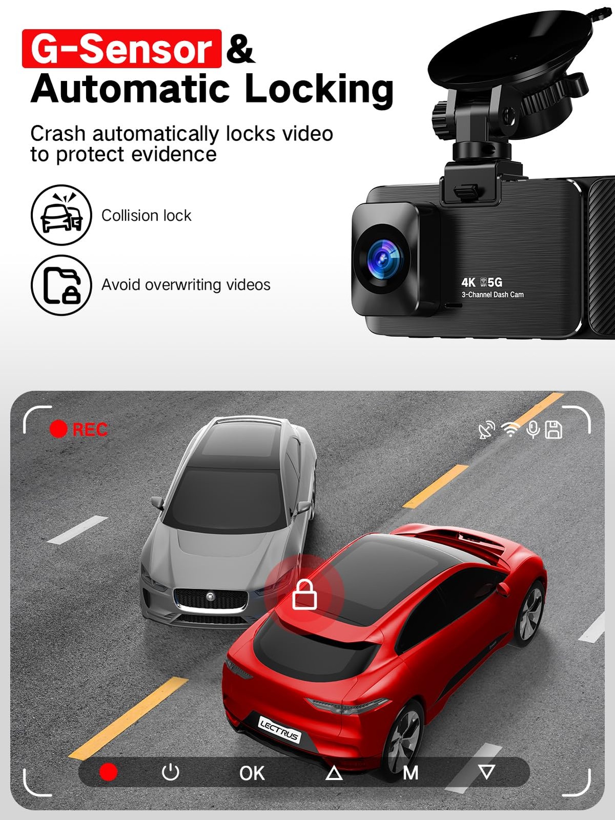 4K UHD 3-Channel Dash Cam Front/Rear/Inside Car Camera with 64GB – Night Vision/