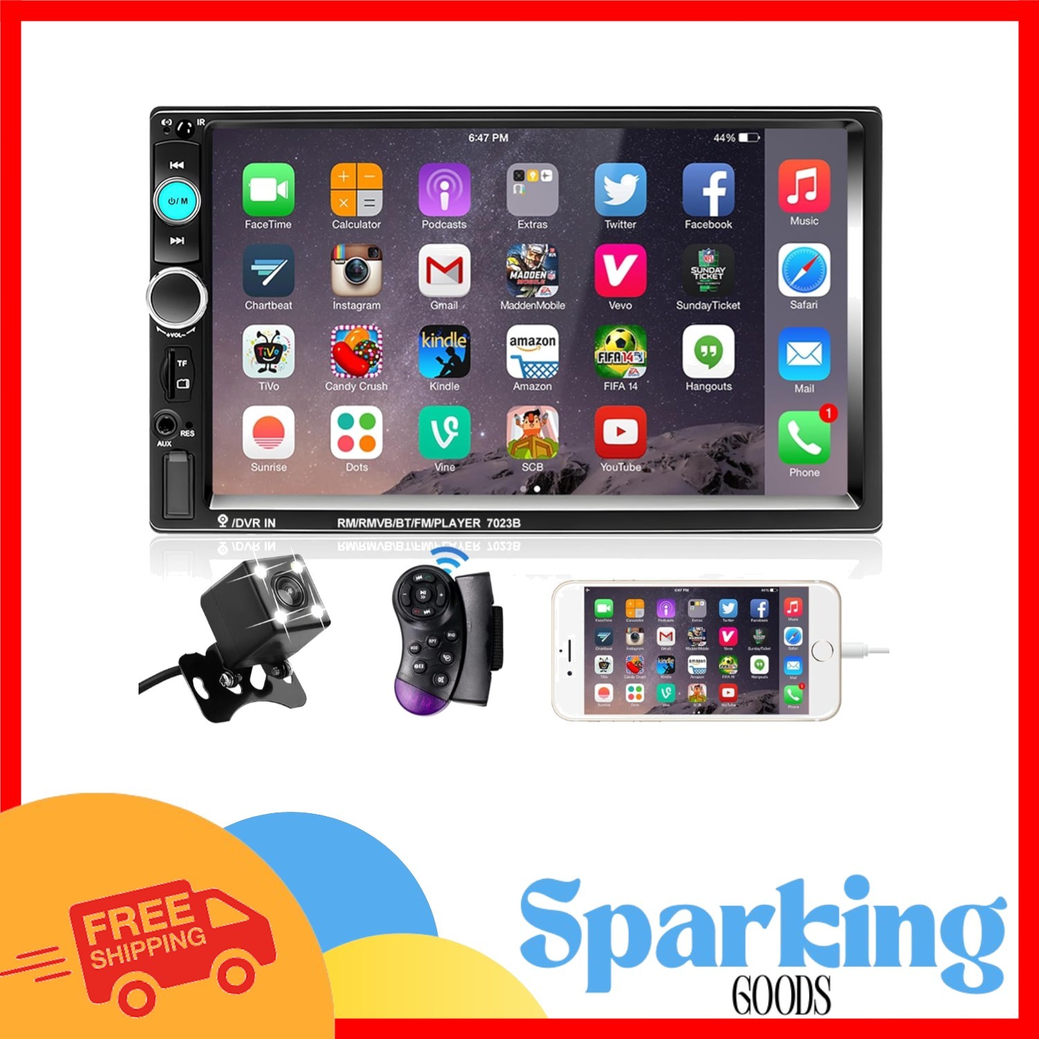 Advanced Double Din Radio with 7-Inch HD Touchscreen, Bluetooth & Mirror Link