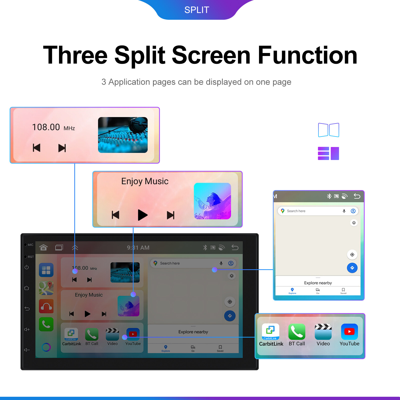 7″ Android 13 Carplay Double 2 Din Car Stereo Radio 4G+64G 8 Core GPS DSP Camera
