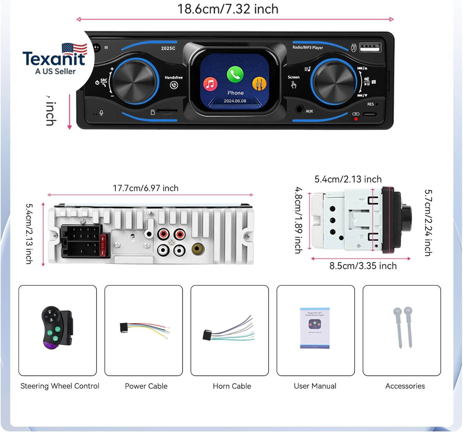 Single Din Car Stereo Marine Radio Bluetooth Multimedia Car Audio Receivers with
