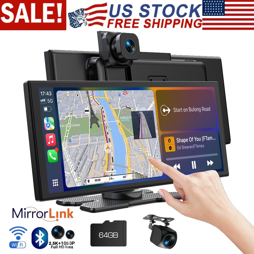 11.26″ Car Stereo 2.5K 1080P Dash Cam Wireless Apple CarPlay Android Auto + 64GB