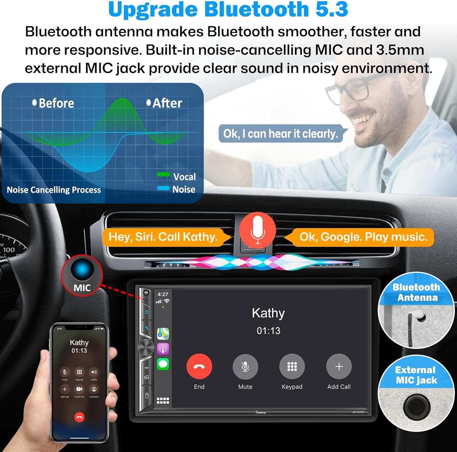 7″ Double Din Car Stereo Compatible with Wireless Apple Carplay & Android Auto,