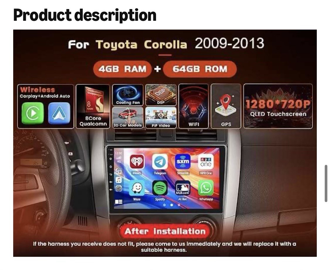 ====Hikity Qualcomm 8Core 4+64G 9″ IPS QLED Touchscreen Toyota Corolla 2009-2013