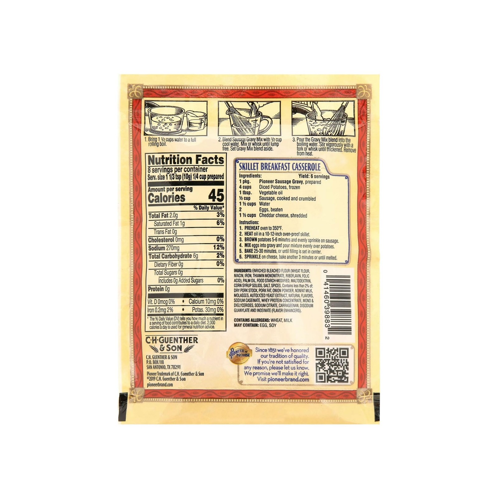 Pioneer Country Sausage Flavor Gravy Mix 2.75 Ounce Makes 2 Cups