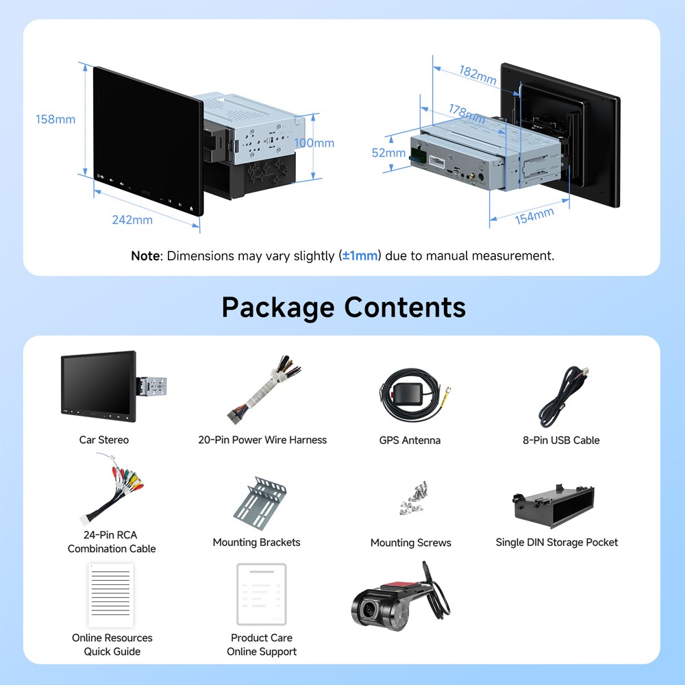 ATOTO 10.1″ 2G+32G Floating 1 DIN Car Stereo Wireless CarPlay 4G GPS DVR Camera
