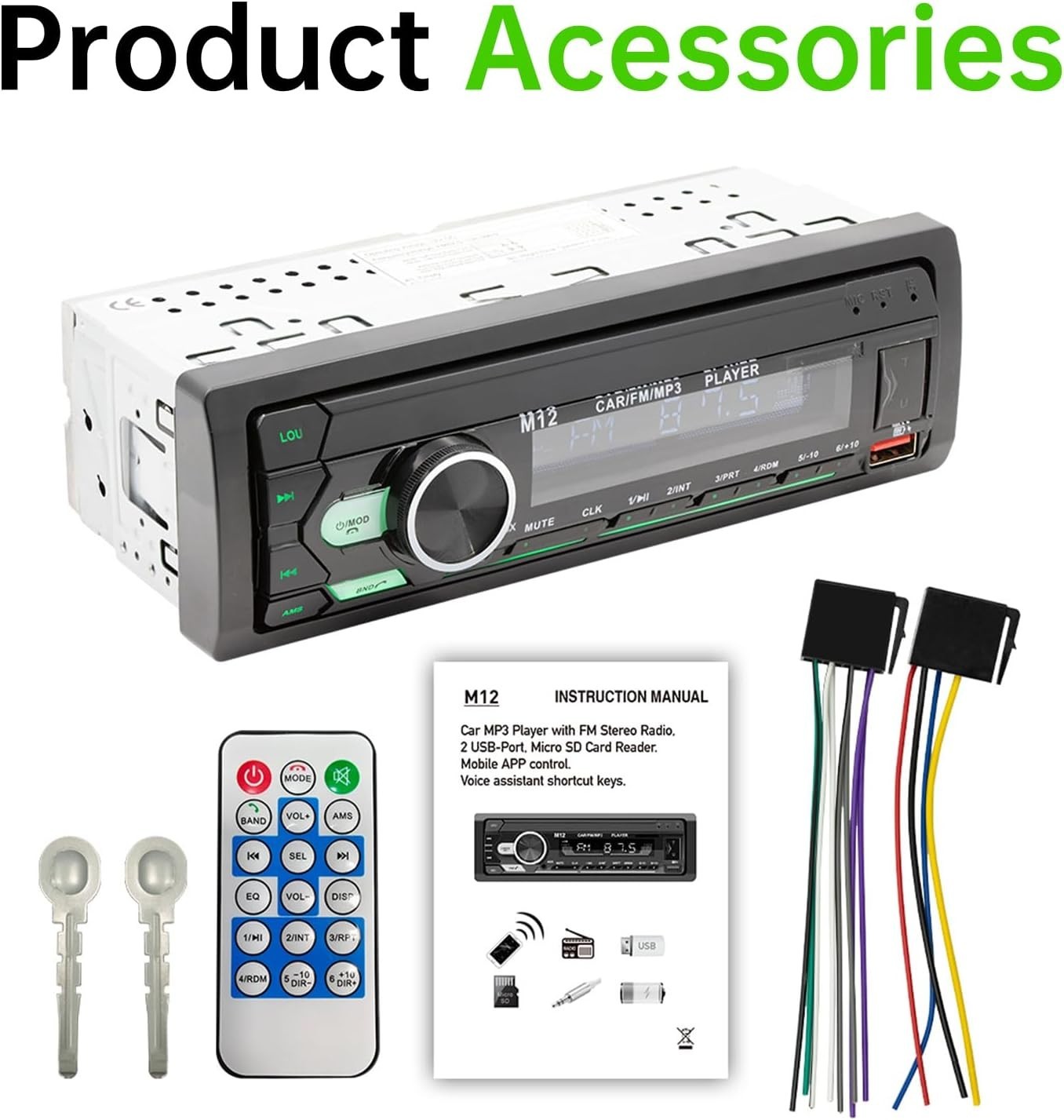 Stylish 12V Bluetooth LCD Car Stereo MP3 Player with Dual USB Charging