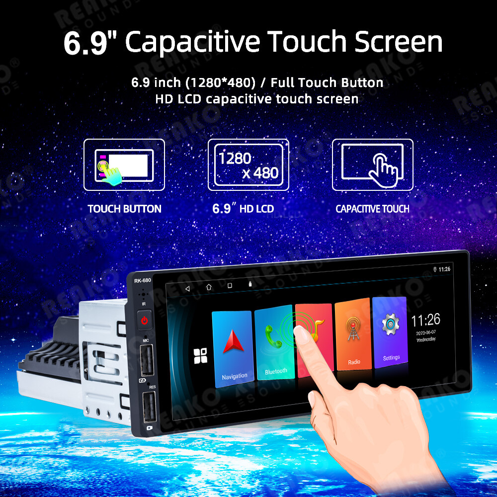 Android 12 Single 1 Din 6.9″ Bluetooth GPS WIFI Touch Screen Car Stereo FM Radio