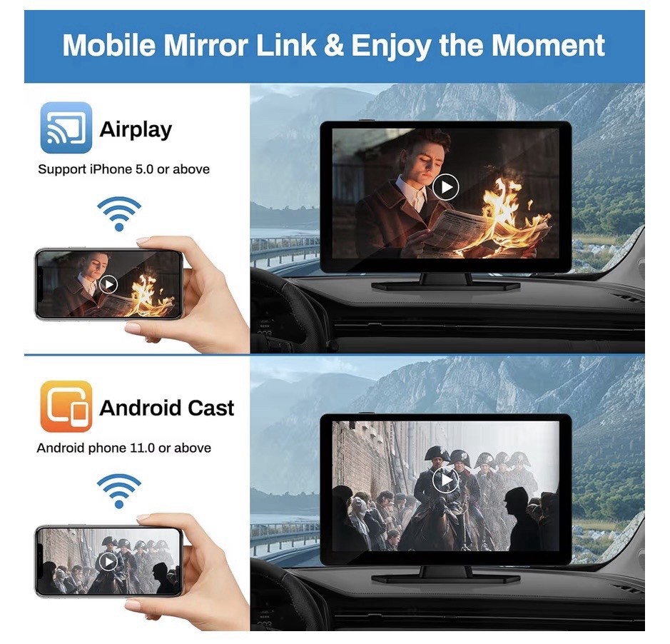 Wireless Apple Carplay Screen for Car 4K Dash Cam, 9″ Portable Apple Carplay