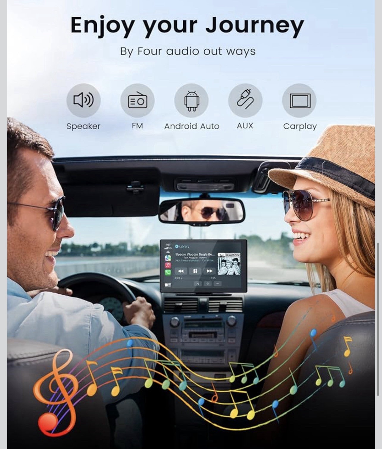Wireless Carplay Screen for Car, 9″ HD Portable Car Stereo Touch Screen